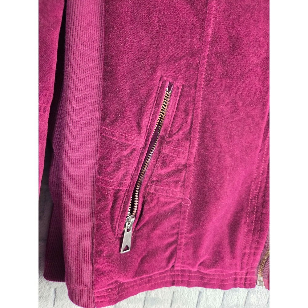 New Directions Womens XL Burgundy Velvet Moto Jacket Quilted Zip Mock Neck - Picture 9 of 13